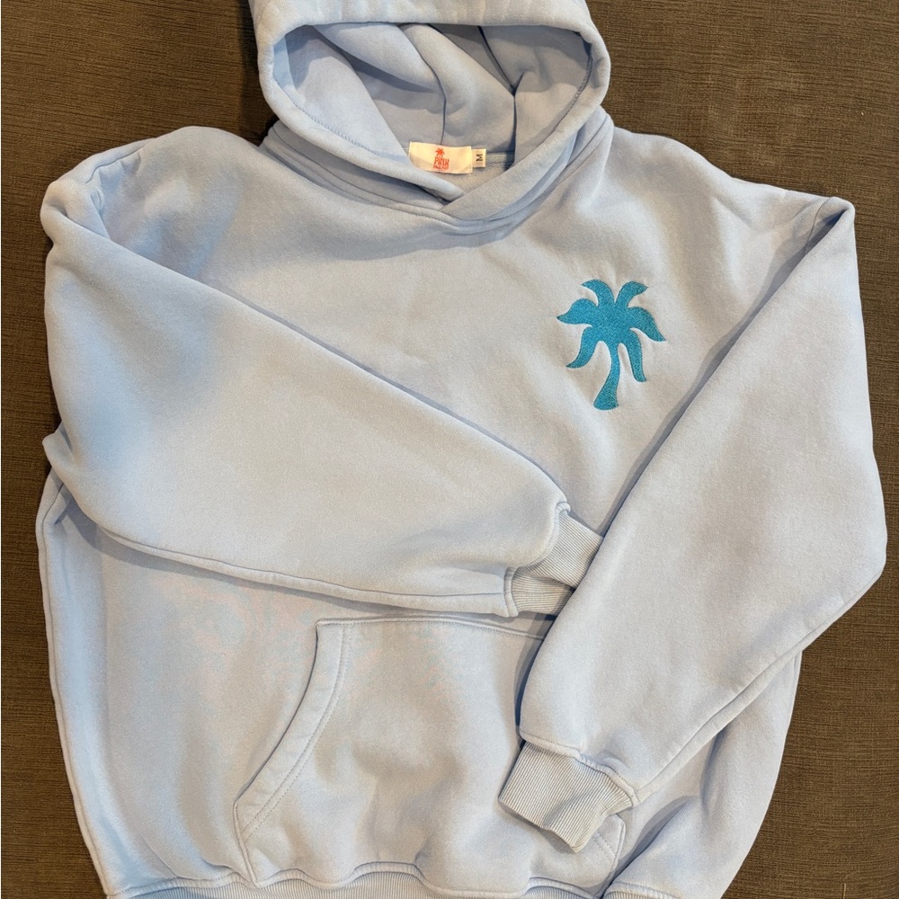 Pink Palm Puff blue hoodie medium